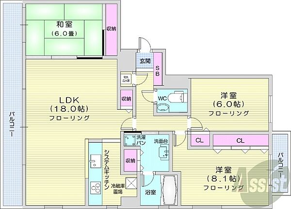 北海道札幌市中央区南四条西21丁目(賃貸マンション3LDK・7階・86.57㎡)の写真 その2