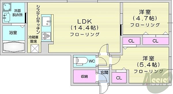 北海道札幌市中央区南九条西15丁目(賃貸マンション2LDK・1階・54.41㎡)の写真 その2