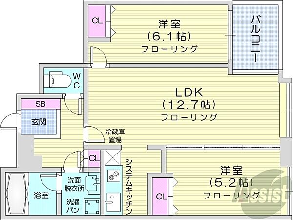 北海道札幌市中央区南三条東3丁目(賃貸マンション2LDK・18階・56.30㎡)の写真 その2