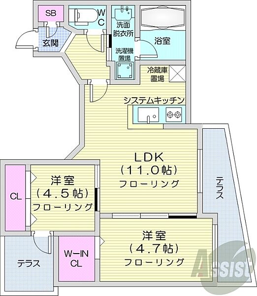 北海道札幌市中央区南八条西6丁目(賃貸マンション2LDK・1階・49.08㎡)の写真 その2