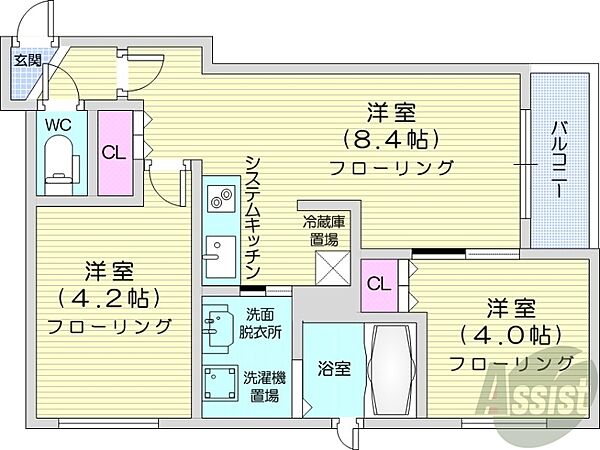 北海道札幌市中央区北二条西13丁目(賃貸マンション2LDK・8階・36.25㎡)の写真 その2