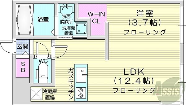 北海道札幌市中央区南十四条西8丁目(賃貸マンション1LDK・3階・34.24㎡)の写真 その2