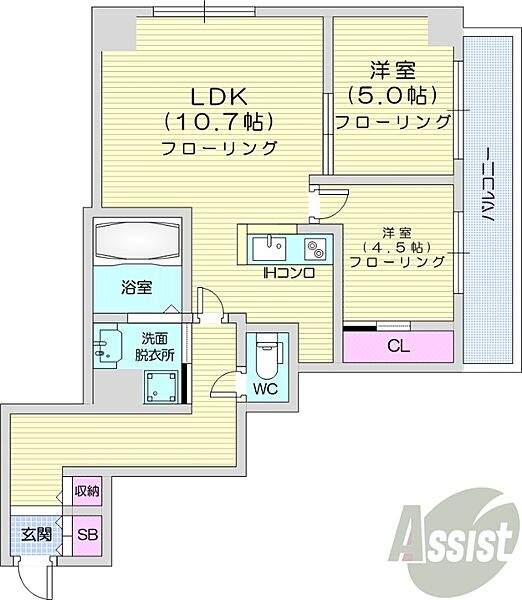 北海道札幌市中央区北二条東1丁目(賃貸マンション2LDK・8階・51.37㎡)の写真 その2