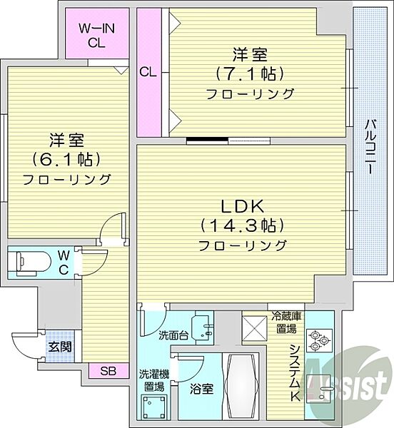 北海道札幌市中央区南六条西14丁目(賃貸マンション2LDK・10階・64.44㎡)の写真 その2