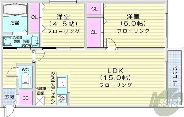 北海道札幌市中央区南二十二条西9丁目(賃貸マンション2LDK・2階・56.70㎡)の写真 その1