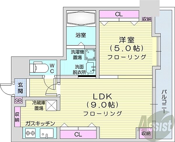北海道札幌市中央区南三条西9丁目(賃貸マンション1LDK・7階・41.67㎡)の写真 その2