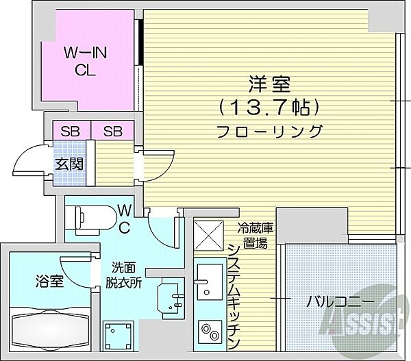 北海道札幌市中央区南七条西1丁目(賃貸マンション1K・6階・40.08㎡)の写真 その2