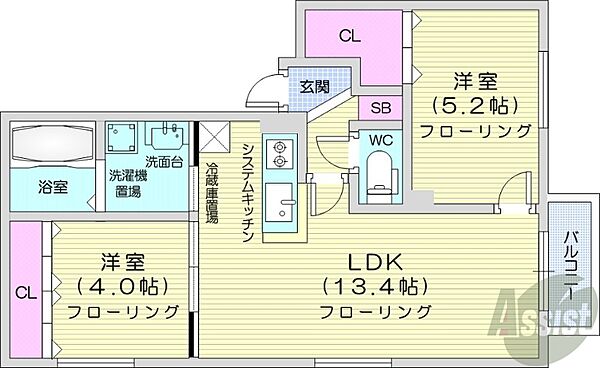 FOLIAGEPLACE ｜北海道札幌市東区本町一条1丁目(賃貸マンション2LDK・3階・51.16㎡)の写真 その2