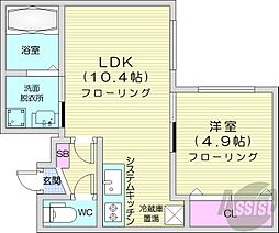 札幌市営南北線 中の島駅 徒歩5分の賃貸マンション 1階1LDKの間取り