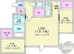 札幌市中央区南六条西22丁目マンション 2LDKの間取図画像