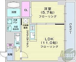JR函館本線 桑園駅 徒歩11分の賃貸マンション 10階1LDKの間取り