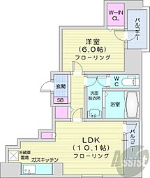 札幌市営東西線 西11丁目駅 徒歩18分の賃貸マンション 7階1LDKの間取り