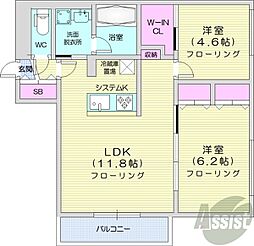 札幌市営東西線 菊水駅 徒歩5分の賃貸マンション 1階2LDKの間取り