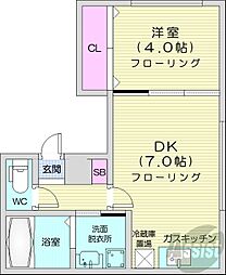 札幌市営南北線 幌平橋駅 徒歩6分の賃貸マンション 2階1DKの間取り