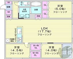 札幌市営東豊線 月寒中央駅 徒歩5分の賃貸マンション 3階3LDKの間取り