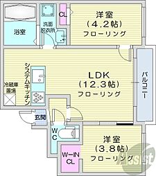 札幌市中央区南十五条西8丁目マンション 2LDKの間取図画像