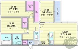 札幌市西区八軒二条東2丁目マンション 3LDKの間取図画像