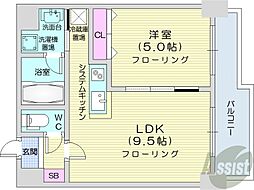 メープル元町 1LDKの間取図画像