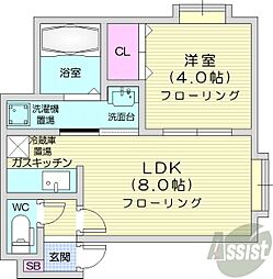 グランデルシャン 1LDKの間取図画像