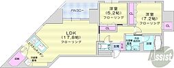 グランメールアサヒ7 2LDKの間取図画像