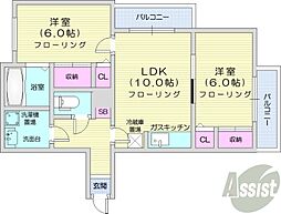 カーム北6条 2LDKの間取図画像