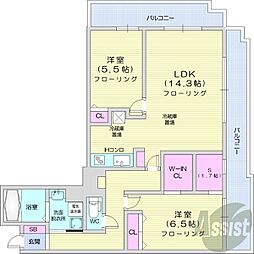 パシフィックタワー札幌 2SLDKの間取図画像