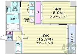 ドエル南円山 1LDKの間取図画像