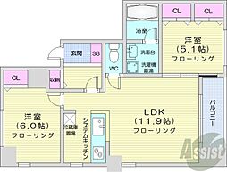 フルリール美香保 2LDKの間取図画像