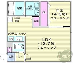 札幌市中央区南十二条西14丁目アパート 1LDKの間取図画像