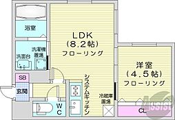 リデーレ北大前 1LDKの間取図画像