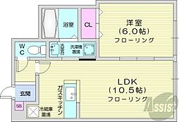 ルミエールYS北18 1LDKの間取図画像