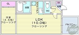 カサデューク北33条91 1LDKの間取図画像