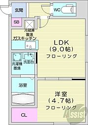 T147 1LDKの間取図画像