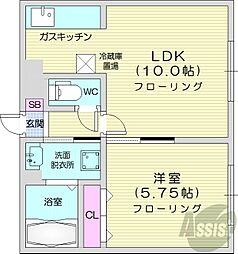 リバーサイドN24 1LDKの間取図画像