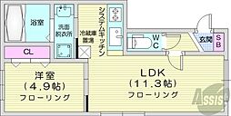 ハイパールN36 1LDKの間取図画像