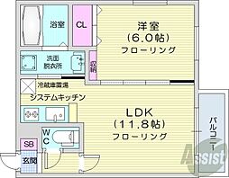 シュア・コート北13 1LDKの間取図画像