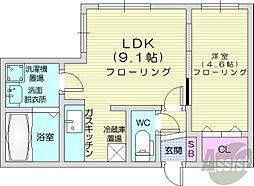 STUDIO中島公園 1LDKの間取図画像