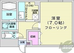 フォーシーズンズ2 1Kの間取図画像