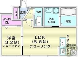 札幌市北区麻生町4丁目アパート 1LDKの間取図画像
