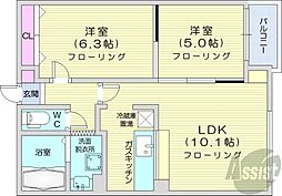 カーム北18条 2LDKの間取図画像