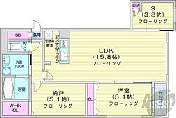 センターフィールド宮の森 2SLDKの間取図画像