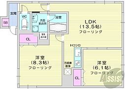 グラーナ1 2LDKの間取図画像