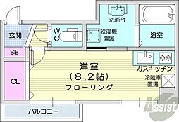 アクロビュー北大前 1Kの間取図画像