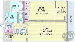 パークアクシス札幌植物園前 1SLDKの間取図画像