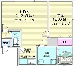 オーズ宮の森 1LDKの間取図画像