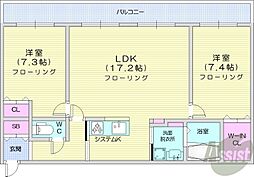札幌市中央区南十五条西6丁目マンション 2LDKの間取図画像