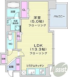 ラ・クラッセ札幌デュアルコート 1LDKの間取図画像