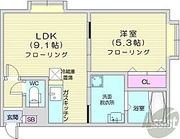ブリリアント元町 1LDKの間取図画像