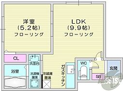 コージィープレイス206 1LDKの間取図画像
