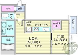 S-FORT北大前 1LDKの間取図画像